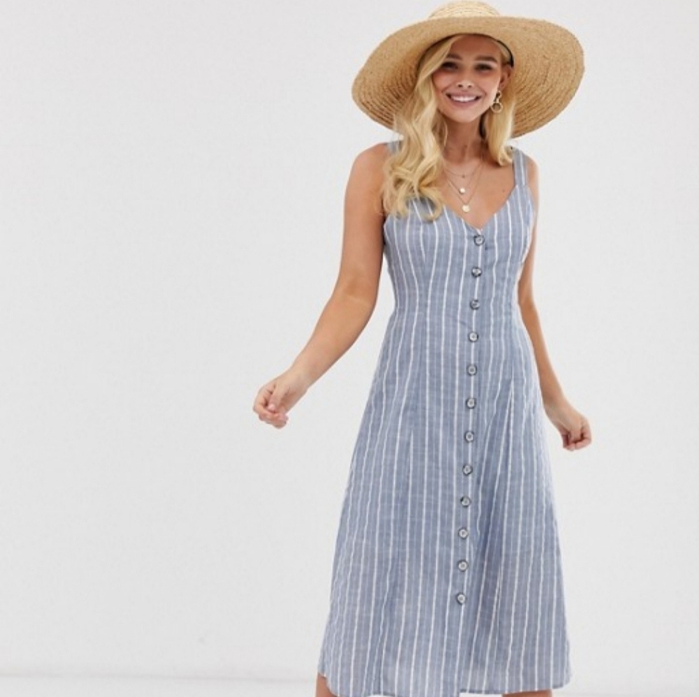 Button Down Stripe Midi Dress